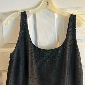 Ann Taylor-Little Black 100%Silk Dress adorned with bugle beads beaded fringe